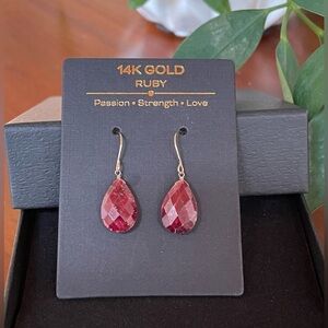 14K Gold Ruby Drop Earrings